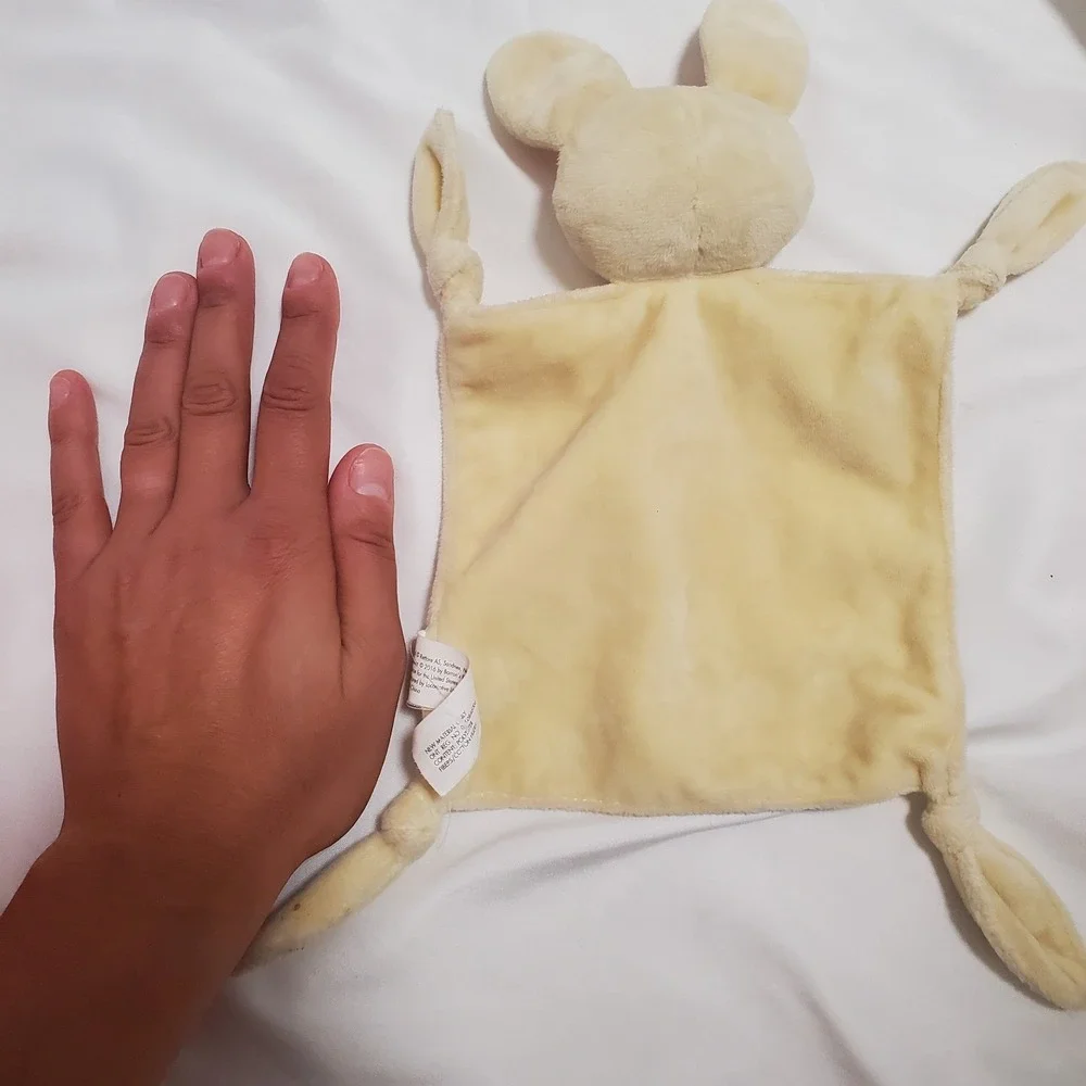 Cream Yellow Hello Bunny Rabbit Baby Security Blanket pink ears knotted corners